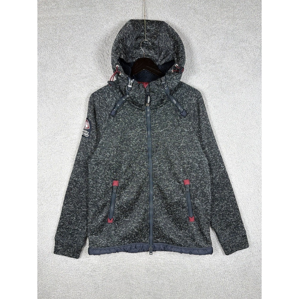 Superdry Men's STORM Double Zip Hoodie Full Zip Knit Jacket Gray Blue Size XL